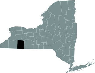 Black highlighted location map of the Allegany County inside gray map of the Federal State of New York, USA