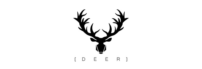 Deer head and horns. Black icon on a white background. Vector. 
