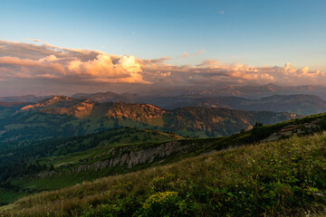 Sunset hike to the Hochgrat on the Nagelfluhkette near Oberstaufen