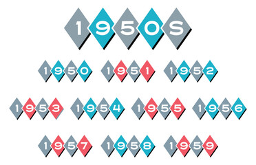 1950s Year Labels | Mid-Century Calendar Headers and Timeline Clipart Set | Stylized Retro Banners | Graphic Resource for Reunions, Scrapbooks and More | Vintage Fifties Sign