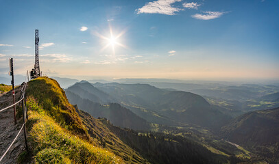 Sunset hike to the Hochgrat on the Nagelfluhkette near Oberstaufen
