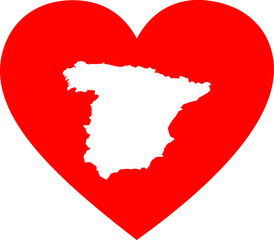 Fototapeta premium White map of Spain inside red heart shape