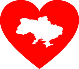 White map of Ukraine inside red heart shape
