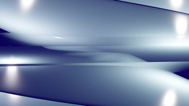 Intersecting and bending metal strips, strips of white metal on a dark blue background, stainless steel sheet, aluminum foil, polished aluminum, chrome. Abstract video, cgi animation