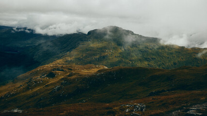 mountains in the fog