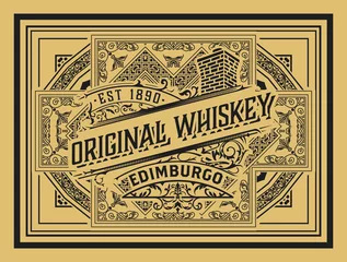 Fototapete Vintage Etiketten Whiskyetikett mit alten Rahmen