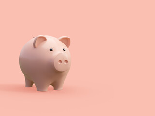 Cartoon style cute piggy bank on pink background with copy space 3d render illustration