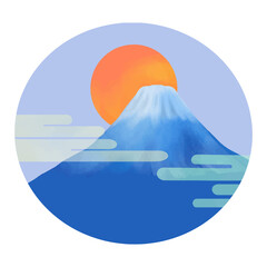 Fototapeta na wymiar 青空と富士山と雲のイラスト