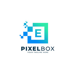 Initial Letter E Digital Pixel Logo Design. Geometric Shape with Square Pixel Dots. Usable for Business and Technology Logos
