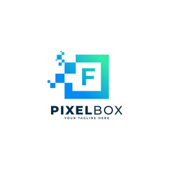Initial Letter F Digital Pixel Logo Design. Geometric Shape with Square Pixel Dots. Usable for Business and Technology Logos