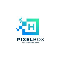 Initial Letter H Digital Pixel Logo Design. Geometric Shape with Square Pixel Dots. Usable for Business and Technology Logos