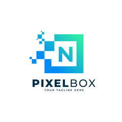 Initial Letter N Digital Pixel Logo Design. Geometric Shape with Square Pixel Dots. Usable for Business and Technology Logos
