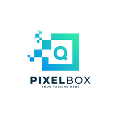 Initial Letter Q Digital Pixel Logo Design. Geometric Shape with Square Pixel Dots. Usable for Business and Technology Logos