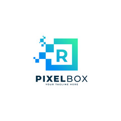 Initial Letter R Digital Pixel Logo Design. Geometric Shape with Square Pixel Dots. Usable for Business and Technology Logos