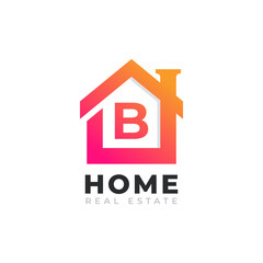 Initial Letter B Home House Logo Design. Real Estate Logo Concept. Vector Illustration