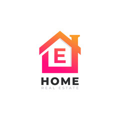 Initial Letter E Home House Logo Design. Real Estate Logo Concept. Vector Illustration