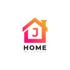 Initial Letter J Home House Logo Design. Real Estate Logo Concept. Vector Illustration