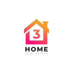 Initial Number 3 Home House Logo Design. Real Estate Logo Concept. Vector Illustration