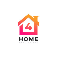 Initial Number 4 Home House Logo Design. Real Estate Logo Concept. Vector Illustration