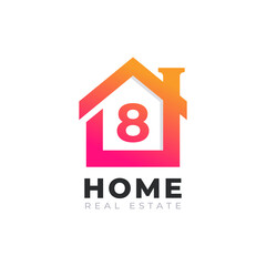 Initial Number 8 Home House Logo Design. Real Estate Logo Concept. Vector Illustration