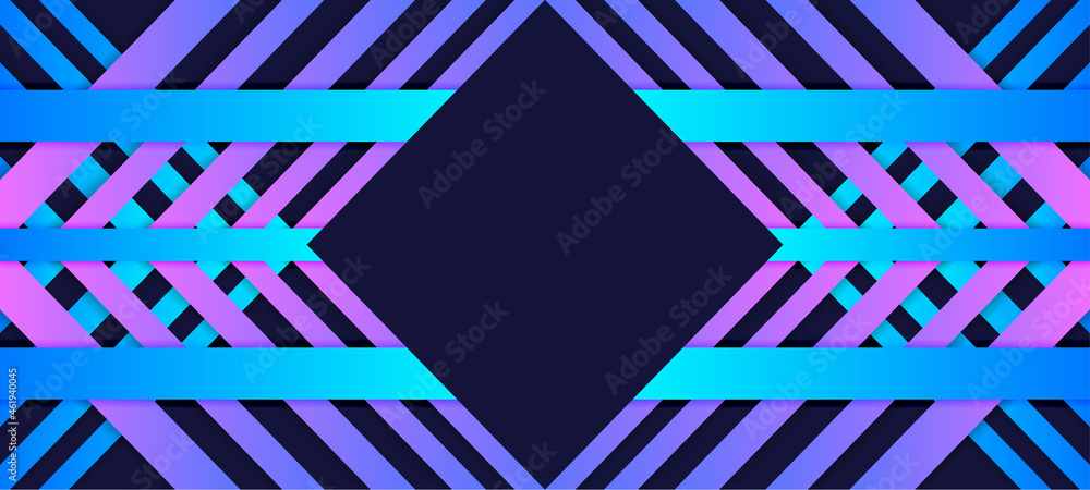Poster abstract dark purple background, geometric style design. stripped pattern use pink blue gradient col