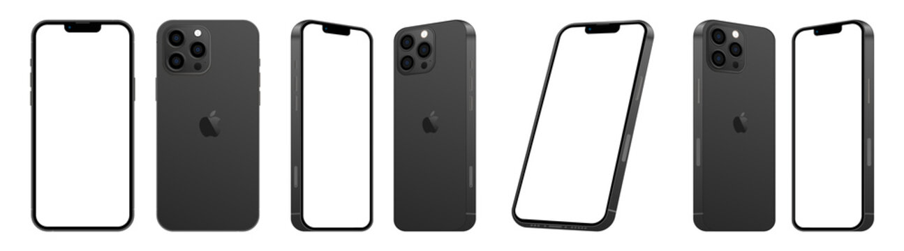 New iPhone 13, Pro Max, iPhone 13 Pro. perspective smartphone mockup screen iphone different angles. Vector illustration.