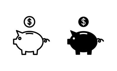 Piggy bank icons set. piggy money sign and symbol