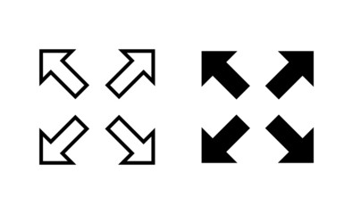 Fullscreen Icon set. Expand to full screen sign and symbol. Arrows symbol