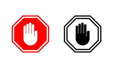 Obraz premium Stop icons set. stop road sign. hand stop sign and symbol. Do not enter stop red sign with hand