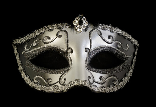 Silver Dominance Masquerade Mask Isolated Against Black Background