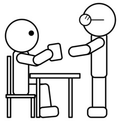 人物02（面と向かって手紙を渡す二人の人物　シンプル　線画）