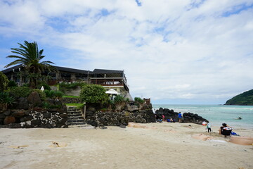 a wonderful shoaling beach with clear water, scenery around hamdeok beach
