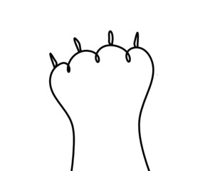 Silhouette of abstract paws as line drawing on white. Vector