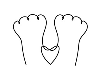 Silhouette of abstract paws as line drawing on white. Vector