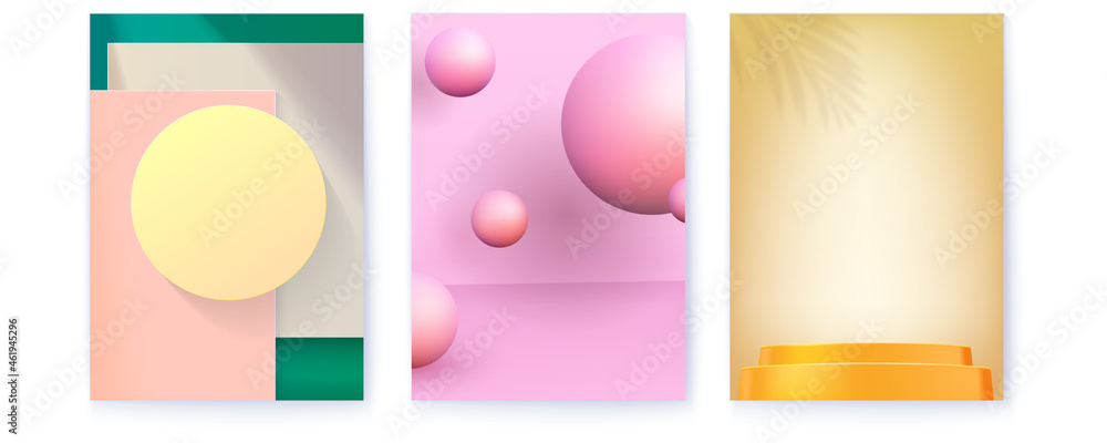 Poster set of covers with abstract studio backgrounds. geometric design. studio for product display with co