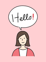 Helloと挨拶している若い女性