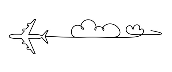 Abstract plane as line drawing on white as background. Vector