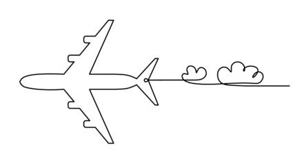 Abstract plane as line drawing on white as background. Vector