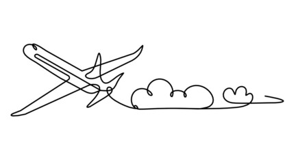 Abstract plane as line drawing on white as background. Vector