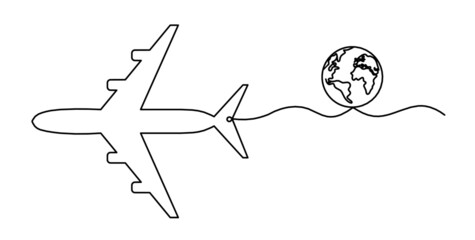 Abstract plane as line drawing on white as background. Vector