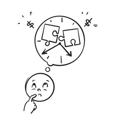 hand drawn doodle jigsaw puzzle clock and money symbol for project business deadline countdown illustration