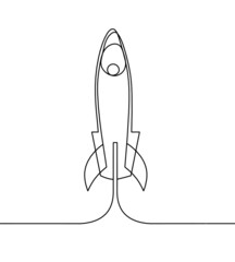 Abstract rocket as continuous line drawing on white background. Vector