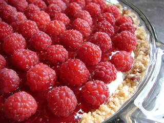 raspberry cream pie, close up