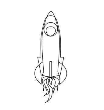 Abstract rocket as continuous line drawing on white background. Vector