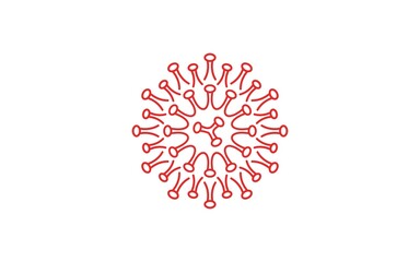 Coronavirus logo. The Coronavirus Novel Icon. Image of COVID-19 disease. SARS red pandemic symbol. Isolated graphic design template.