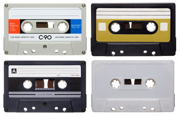 Vintage Audio Cassette Tapes isolated on white background