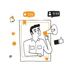 Social Media Networking Concept. Man with Megaphone