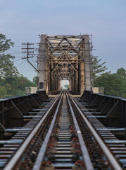 Old railroad tracks on Black Bridge or Lampang Railway Bridge. Railway bridge on river at Lampang...