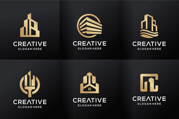 Set of building realty luxury gold logo design inspiration