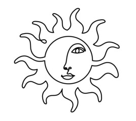 Abstract sun as line drawing on white background